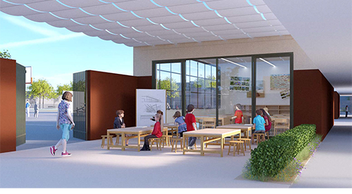 Illustration of a proposed outdoor classroom for Will Rogers Learning Community 