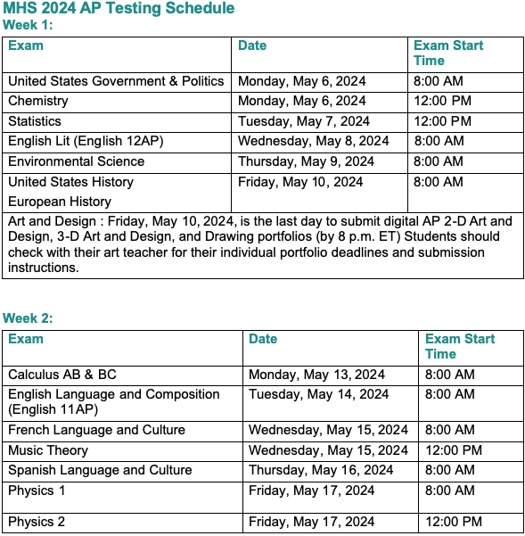 AP Testing Schedule