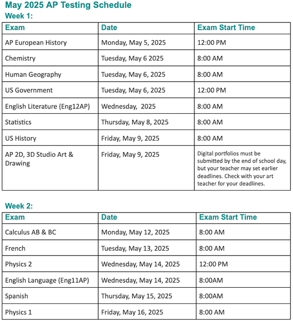 AP Testing Schedule