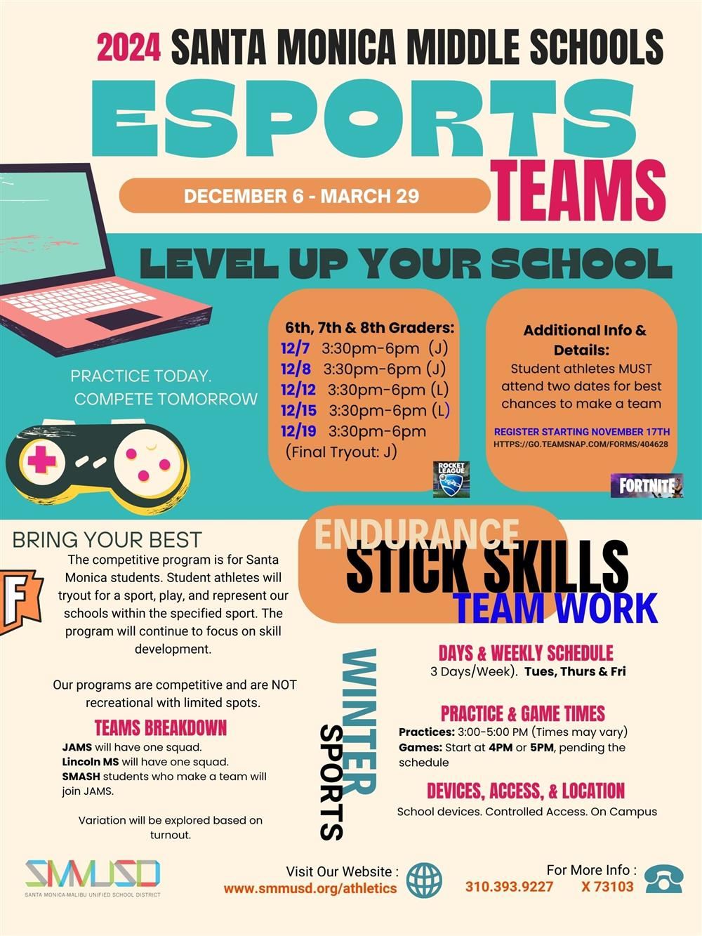 Tryout for the middle school Esports team